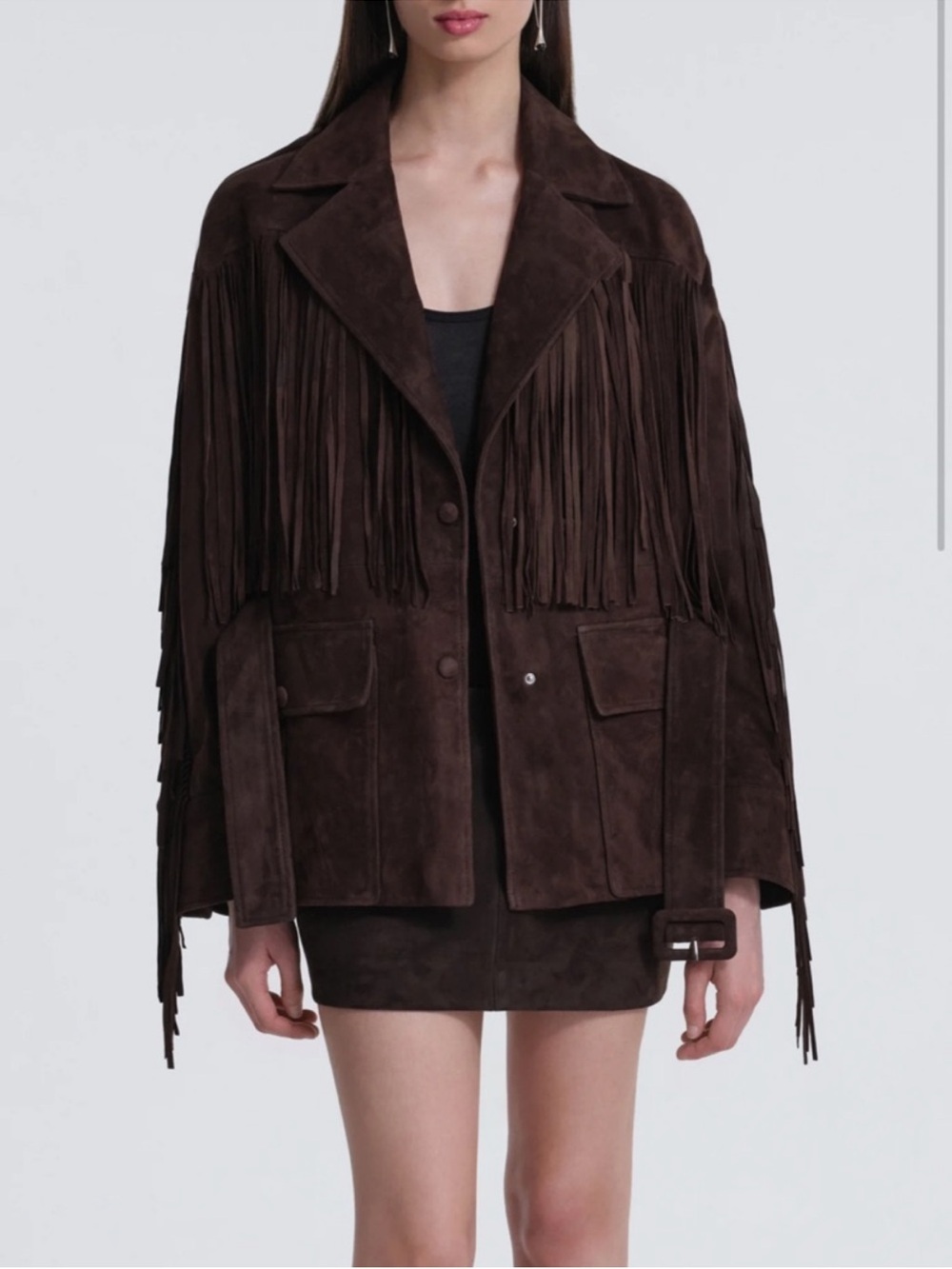 $1.9K Nour Hammour Cassidy suede jacket fringe - Picture 3 of 5